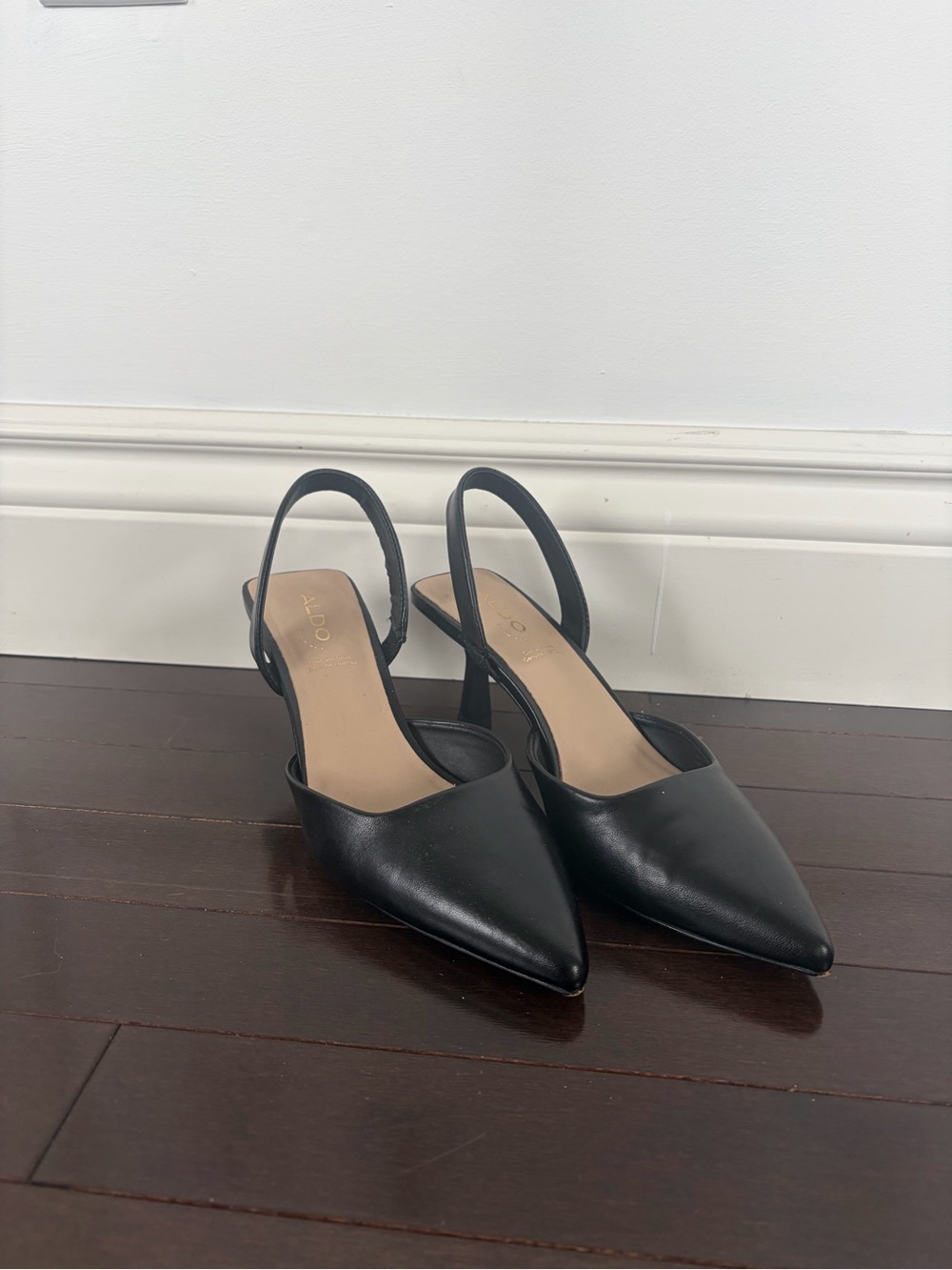 Aldo Pillow Walk Black Pointed Slingback Heels